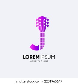 Letter J Guitar Logo Design Vector Art Icon Graphic Illustration Emblem 