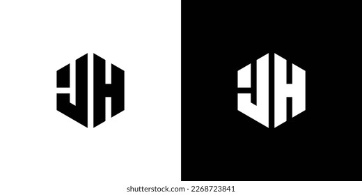 Letter J H Polygon, Hexagonal Minimal Logo Design On Black And White Background