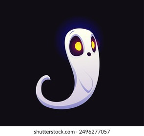 Letter J Halloween ghost font, scary typeface, horror evil type, spooky monster alphabet. Vector floating spook with yellow glowing eyes typography symbol. Holiday kid abc phantom character