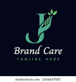 Letter J Hand Care Nature Leaf Logo Design