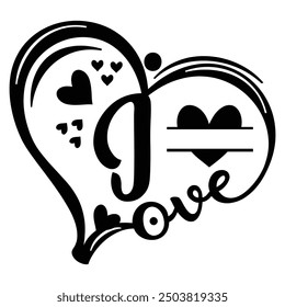 Letter J with Heart Love Design - Romantic Alphabet Illustration for Valentine’s Day, Wedding, and Anniversary