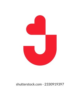 Letter J heart love minimal logo design