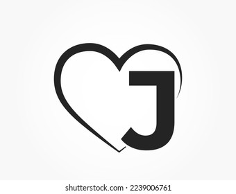 Buchstabe j und Herz. Textelement für Valentinstag-Design. Romantik und Liebessymbol. isoliertes Vektorbild