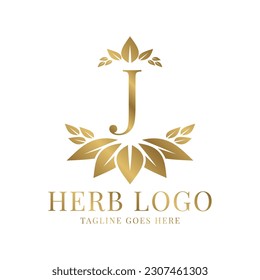 letra J hojas herbales diseño inicial del logo del vector