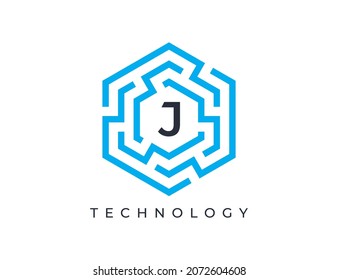 Logo de la letra J Hexagon. Plantilla de logotipo del vector
