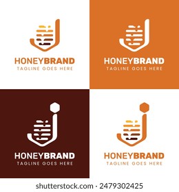 Letter J Honey Logo Set, Perfect for Beekeeping and Honey Producers