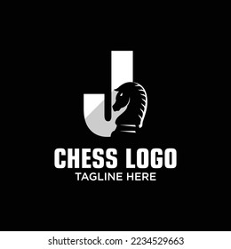 Letter J Horse Chess Logo Design Template Inspiration, Vector Illustration.