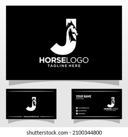 Letter J Horse Logo Design Template Inspiration, Vector Illustration.