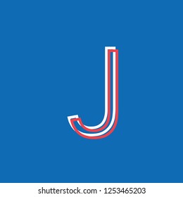 letter J icon constructed with lines, notice effect neon vector