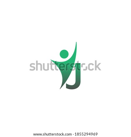 Letter J  icon logo with abstrac sucsess man in front, alphabet logo icon creative design illustration