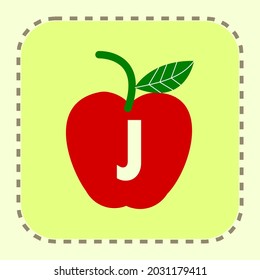 letter J with the image of an apple. can be used for stickers and children's learning.