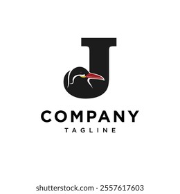 Letter J Inca Tern Bird Logo Icon Vector