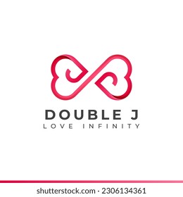 Letter J Infinity Logo-Design und Endless-Love-Symbol für Valentinstag-Hochzeitstanz- und Wohltätigkeitskonzept