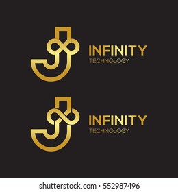 Letter J Infinity logo,Gold color, loops, Business Technology Logotype