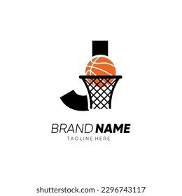 Letra J Logo Inicial De Baloncesto Diseño Icono Vector Ilustración Gráfico Emblema 