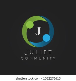 Letter J initial, colorful unity concept logo icon vector template
