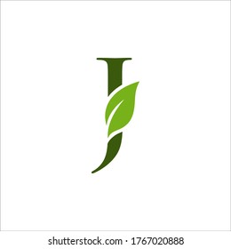 Letra J inicial con diseño vectorial de logotipo de hoja verde