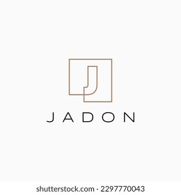 Letter J Initial Lettermark Outline Continuous Line Gold Square Logo Vector Icon Illustration