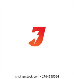 Letter J Initial Logo Design Template.  Alphabet with Lightning shape logo concept. Red Orange Gradation Color Theme. Isolated On White Background.