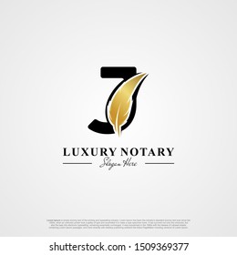 Letter J Initial logo with Feather Luxury gold.