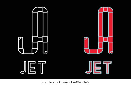 Letra J Logotipo inicial en forma de tubos doblados. Apto para negocios, ícono, identidad, logotipo de la empresa, tarjeta, arquitectura, relacionados con el agua, etc.