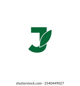 Letter J Initial natural vector logo template. Design with leaf and green color