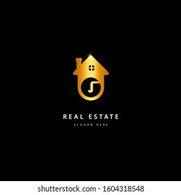 Letter J Initial Real estate logo. gold color vector