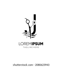 Letter J Initial Scissor Logo Design Icon Graphic Emblem Illustration Background Template