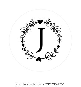 Letra "J" iniciales con marcos florales redondos, logotipo de monograma vectorial, archivo de corte