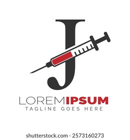 Letter J Injection Logo Design. Alphabet J Syringe icon illustration