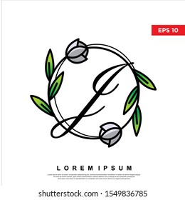 letter j inside floral frame logo. modern icon, template design