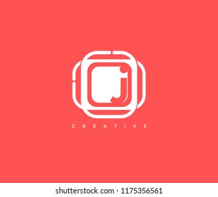 Letter J Isolated with Abstract Rectangle Square Element Shape Logo