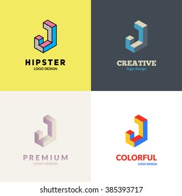 Letter "J" isometric logo design set.