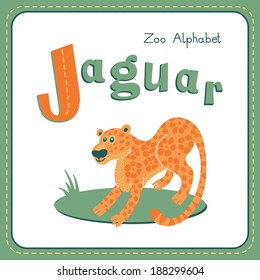 Letter J - Jaguar. Alphabet with cute animals. Vector illustration. Other letters from this set are available in my portfolio.