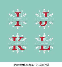 Letter I J K L  for Christmas ornament. Typography design.  Vector Illustration