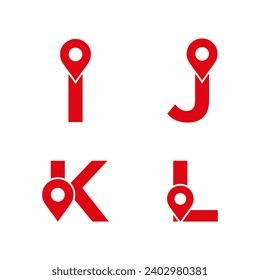 Letter I J K L logo with location icon. I J K L pointer logo template, gps logo initials