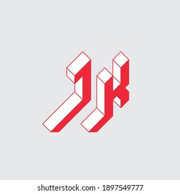 Letter J and K - Monogram or logotype. Three-dimension original letters. JK - logo or 2-letter code. Isometric 3d font for design.
