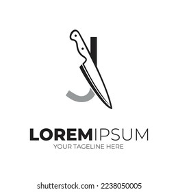 Letter J Knife Logo design Vector Illustration