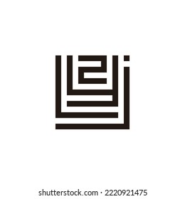 Letter j, L, y and 2 square geometric symbol simple logo vector