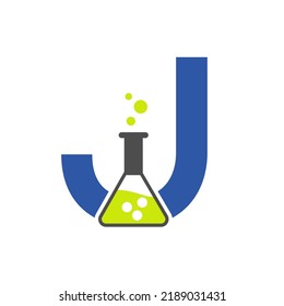 Letter J Lab Logo Concept For Science, Healthcare, Medical, Laboratory, Chemical And Nature Symbol