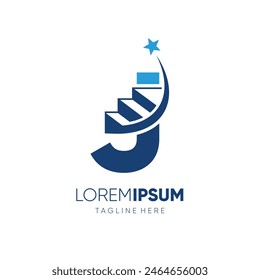 Letter J Ladder of Success to Reach the Stars Logo Design Vector Icon Graphic Emblem Symbol Illustration
