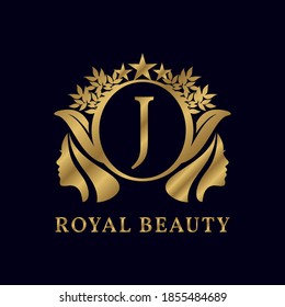 letter J with ladies face luxurious alphabet for bridal, wedding, beauty care logo, personal branding image, make up artist, or any other royal brand and company