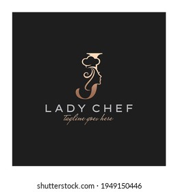 Letter J Lady Chef, Initial Beauty Cook Logo Design Vector