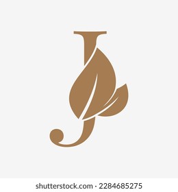 letter J with leaf decoration initial luxury vector logo design