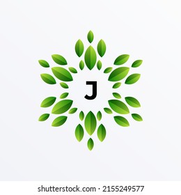 Diseño de logotipo de letra J y hoja