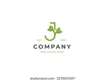 Letter J leaf minimalist logo with clean and elegant lines style design vector illustration