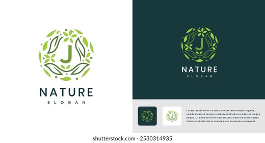 Letra J folha modelo de design de logotipo de natureza	
