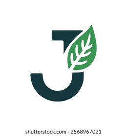 letter J with leaf nature logo vector illustration template design