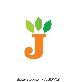 letter j with leaves symbol logo vector