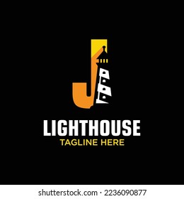 Letter J Lighthouse Logo Design Template Inspiration, Vector Illustration.